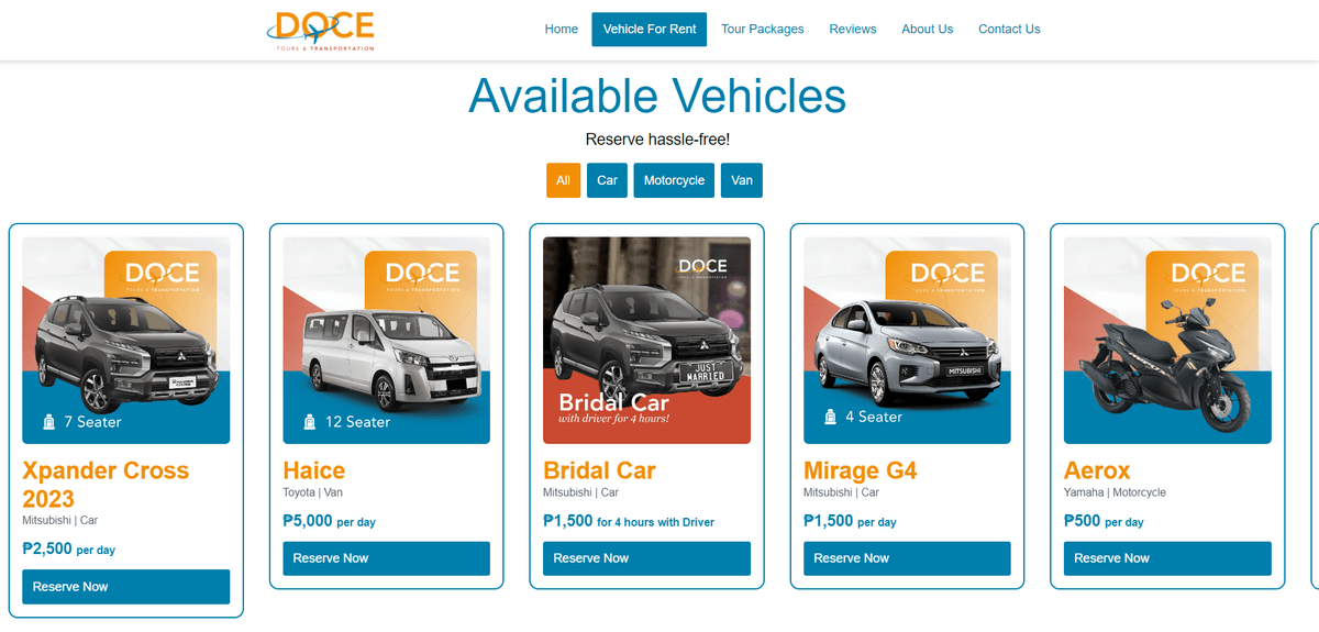 Doce Tours and Transportation Website preview