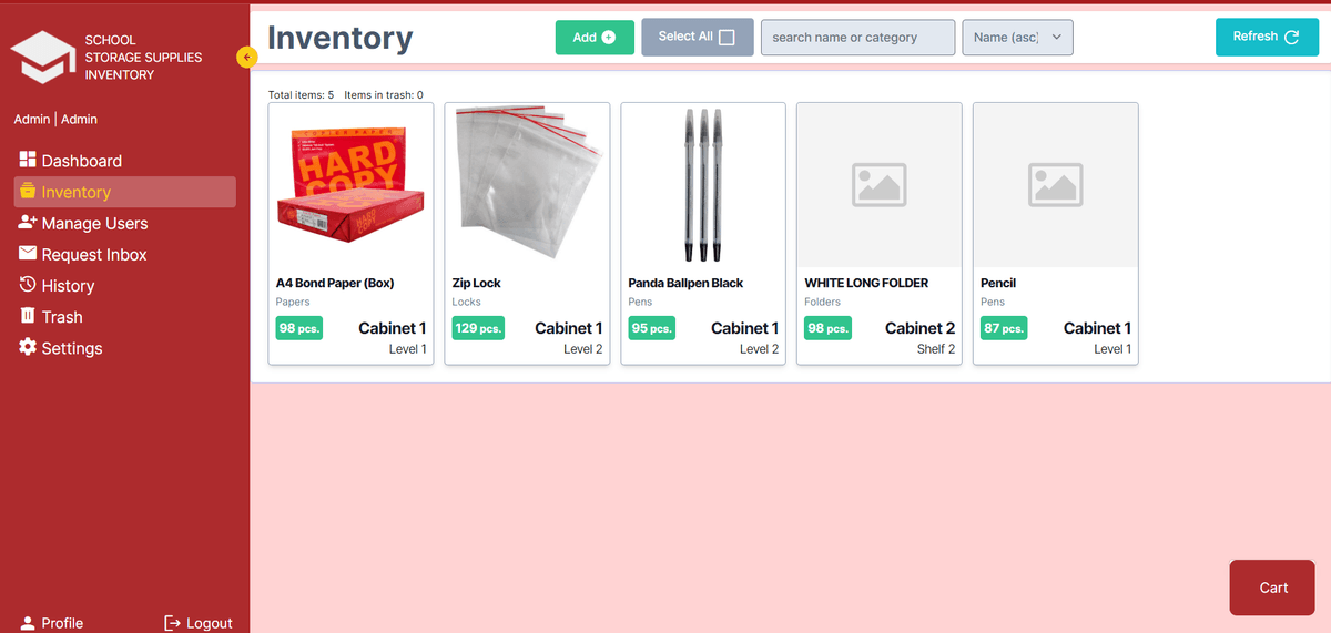 School Storage Supplies Inventory System preview