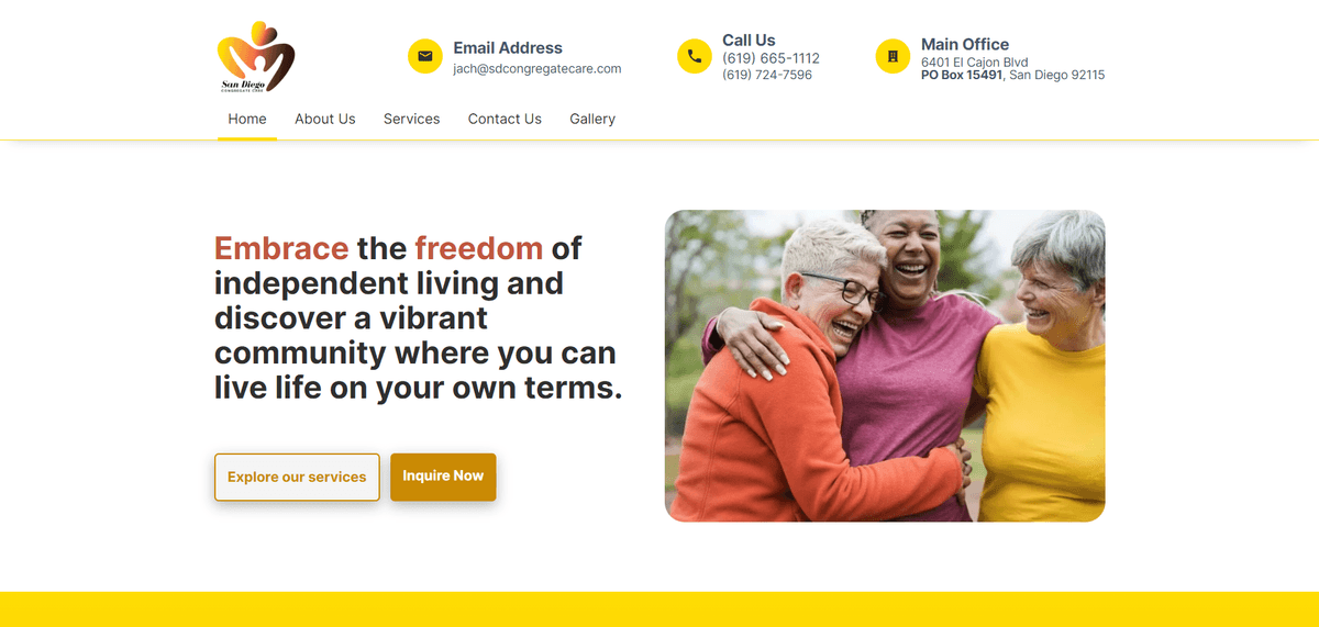 San Diego Congregate Care Website preview